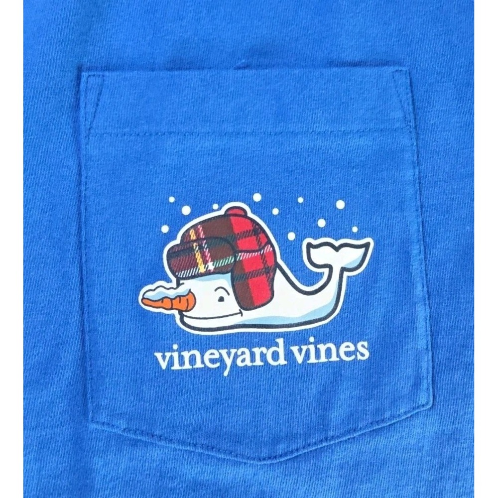 Vineyard Vines Snowman Whale Men's LARGE Christmas Holiday LS Pocket Tee PLAID - Picture 7 of 10